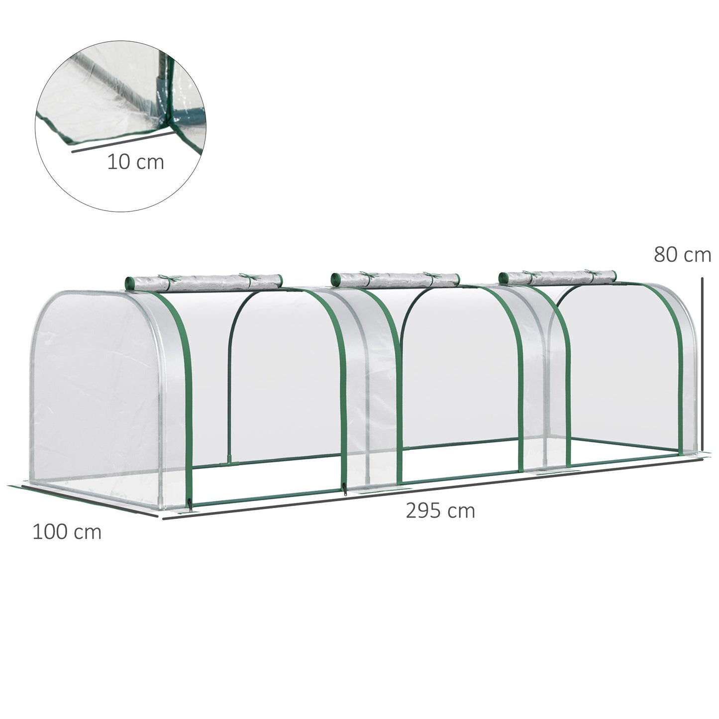 Outsunny Transparent PVC and Steel Tunnel Greenhouse with Hinged Doors, 295x100x80 cm - Borgè