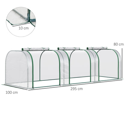 Outsunny Transparent PVC and Steel Tunnel Greenhouse with Hinged Doors, 295x100x80 cm - Borgè