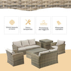 Garden Furniture Set 6 Piece Rattan Garden Furniture Set with Sofas, Armchairs and Storage Tables, Beige - Borge' Group Limited