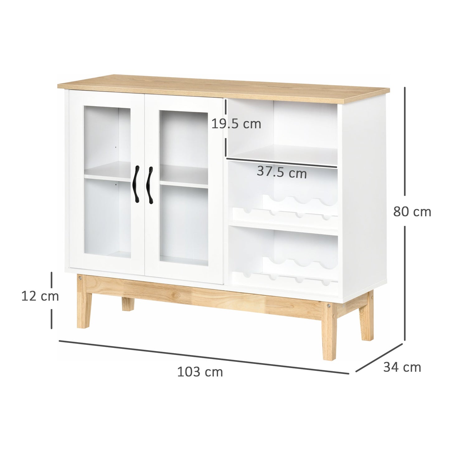 Modern Credenza with 3 shelves in MDF and chipboard 103x34x80cm White - Borgè