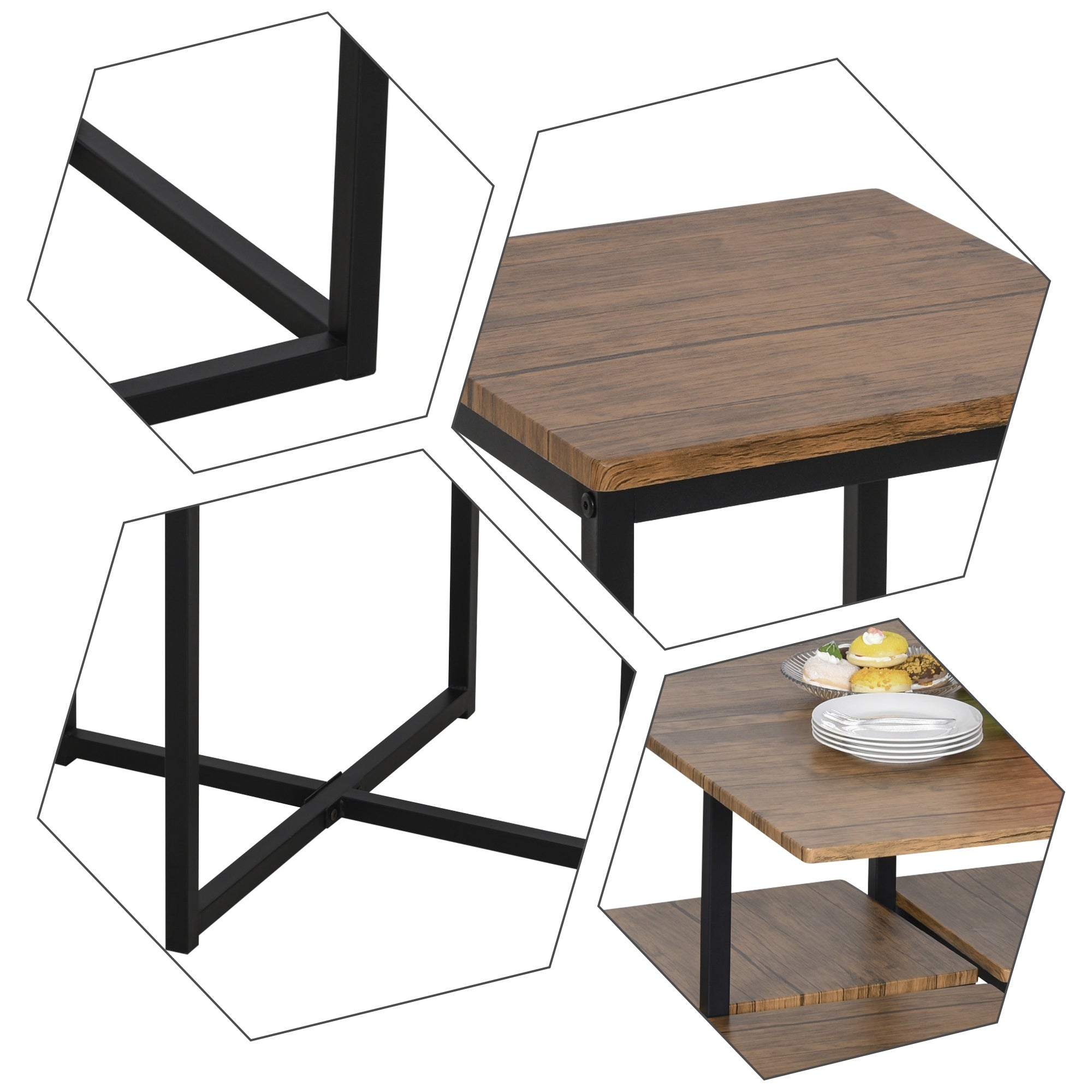 Set 5 pieces Table bar with industrial style stools for kitchen, house or restaurant, black and wooden color - Borgè