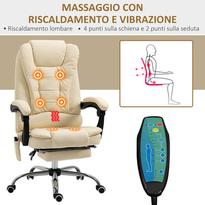 Ergonomic massant armchair winner at adjustable height with 6 vibrant points, 65x160x104 cm, cream - Borgè