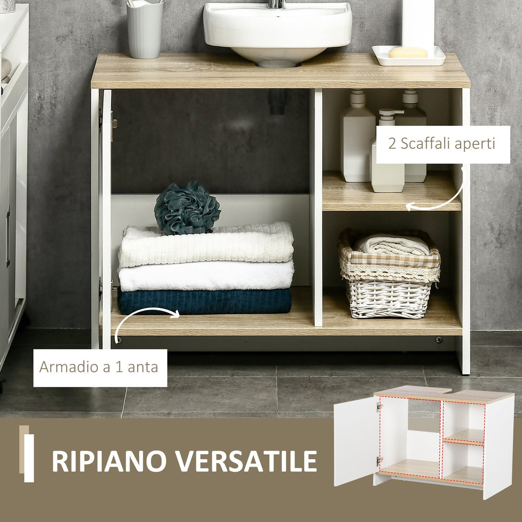 White with Wooden Top Bathroom Vanity | 77 x 45 x 60cm - Borgè