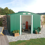 Steel Sheet Garden Tool Shed, Steel Garden Shed with Structure Base and Sliding Doors, 258x206x178cm, Green - Borge' Group Limited