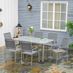 Garden Set with Tempered Glass Table and 6 Chairs with Mesh Fabric, Grey - Borge' Group Limited
