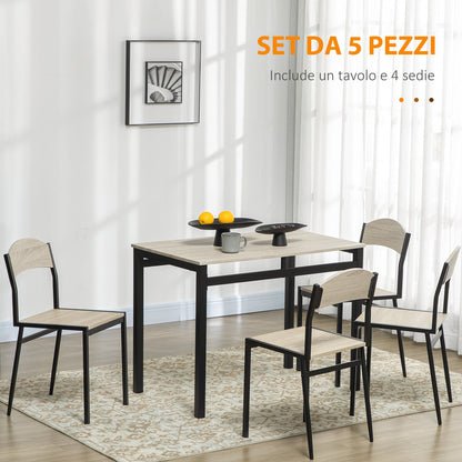 lunchtime set with rectangular table and 4 steel and mdf chairs, black and oak - Borgè