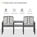 Modern 2-Seater Garden Bench with Table and Umbrella Hole Outdoor Furniture 165x56x85.5cm Black - Borge' Group Limited