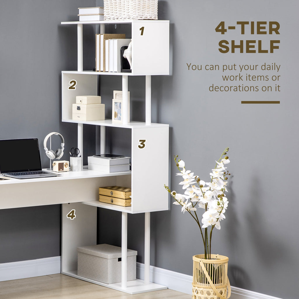 Modern Angular Desk in Chocolate Office and Studio with 4 -level shelf, 120x80x176 cm, white - Borgè