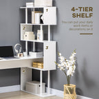 Modern Angular Desk in Chocolate Office and Studio with 4 -level shelf, 120x80x176 cm, white - Borgè