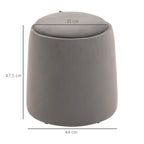 pouf velvet container 2 in 1 convertible in coffee table, Ø44x47.5cm, Grey - Borgè