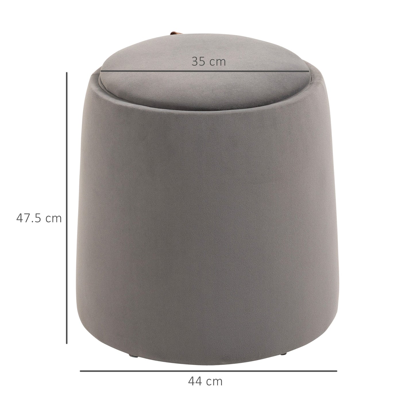 pouf velvet container 2 in 1 convertible in coffee table, Ø44x47.5cm, Grey - Borgè