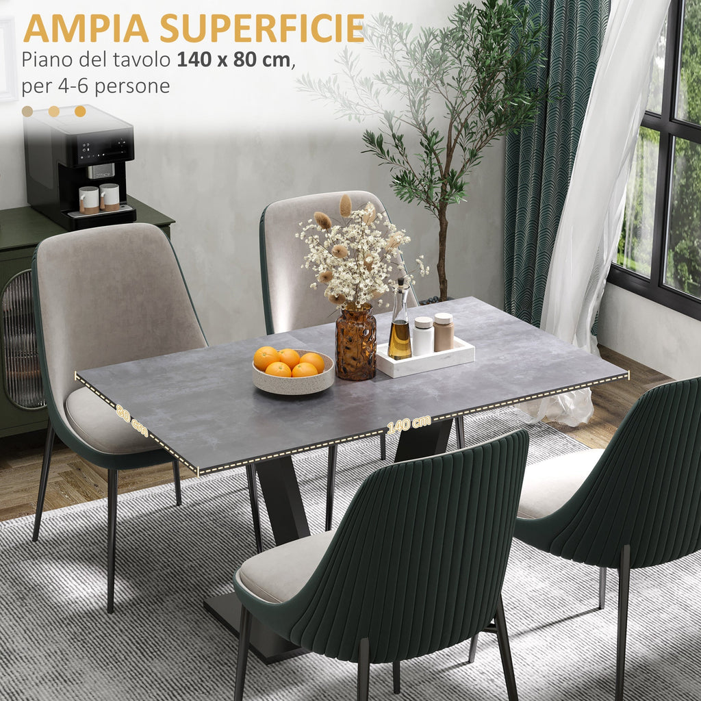 dining table for 4-6 people with marble effect and steel base, 140x80x76cm, black - Borgè