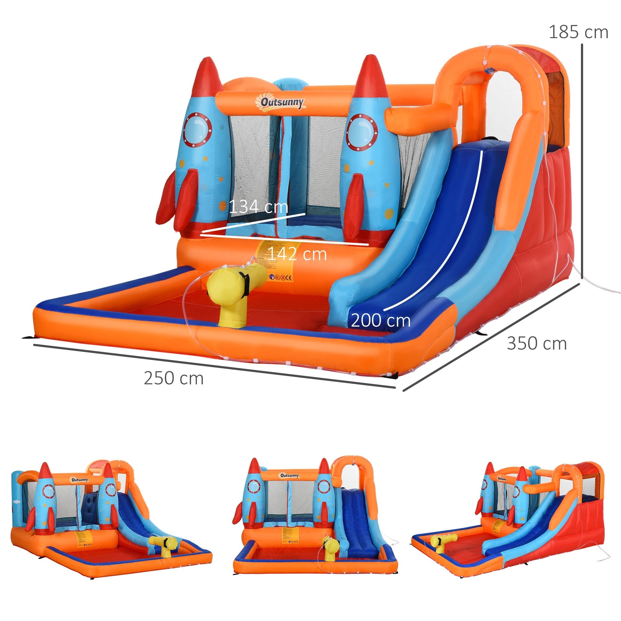 Inflatable Castle for Children, Pool with Slide and Trampoline, Electric Pump, 350x250x185cm, Multicolored - Borge' Group Limited