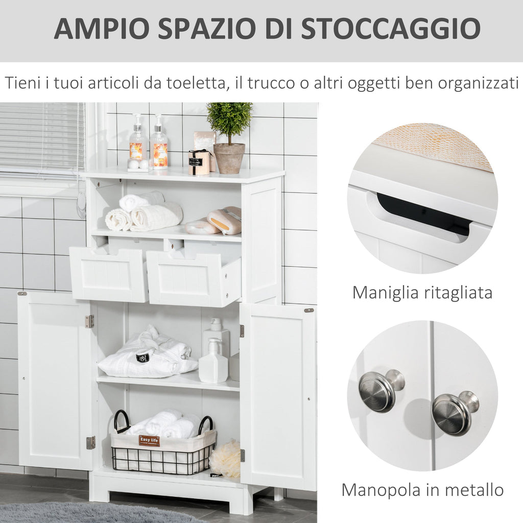 Kleankin Multiuse bathroom cabinet with 2 -door garbance peel and 2 white drawers - Borgè