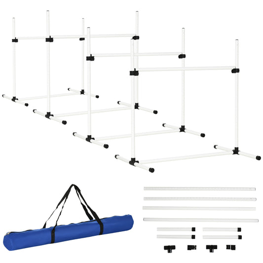 Pawhut set of 4 obstacles agility dog for dog training with transport bag, height of the adjustable horizontal bars, 99x65x94cm - Borgè