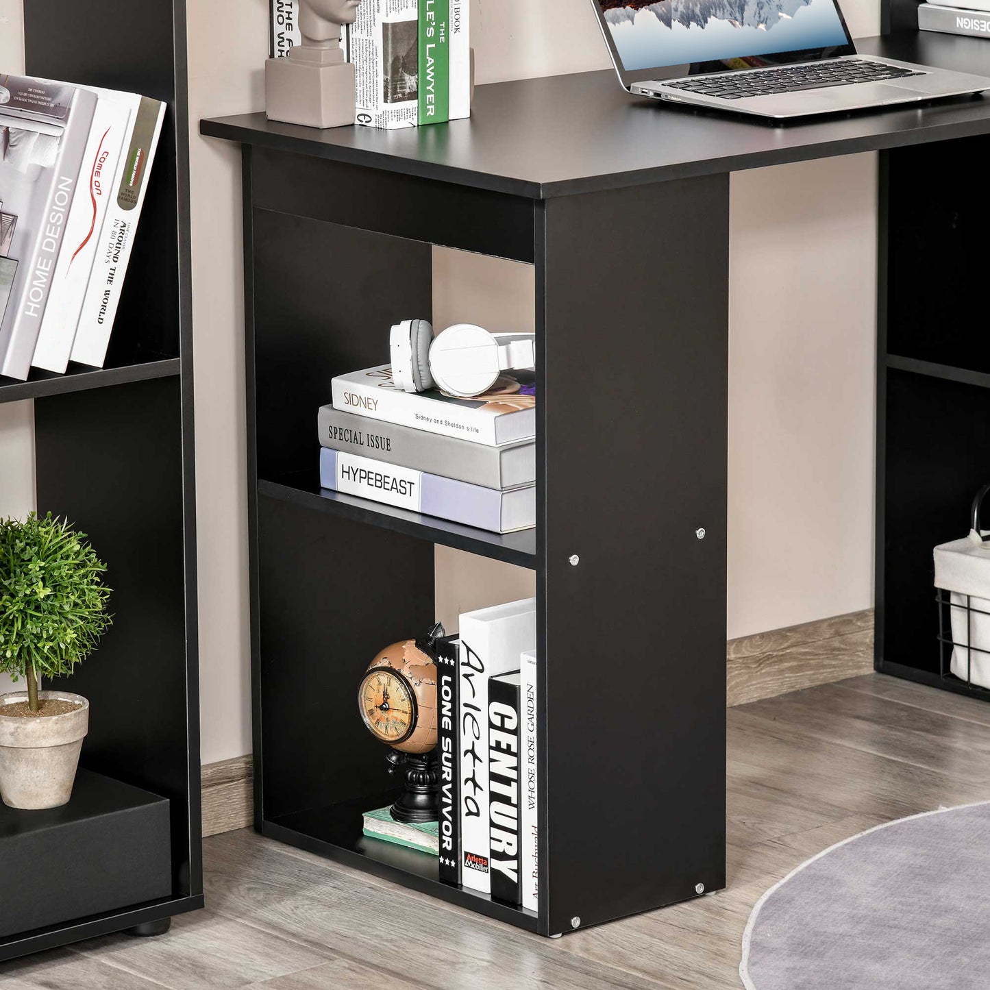 Homcom Wooden PC desk with 6 lateral storage shelves, 120x55x120 cm, black - Borgè