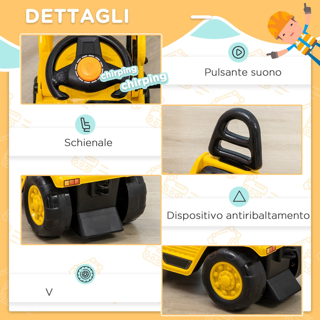 Children's Excavator 3-4 years with Pinza, button for sounds and storage space, 83x27x39 cm, yellow and black - Borgè