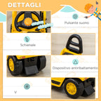 Children's Excavator 3-4 years with Pinza, button for sounds and storage space, 83x27x39 cm, yellow and black - Borgè