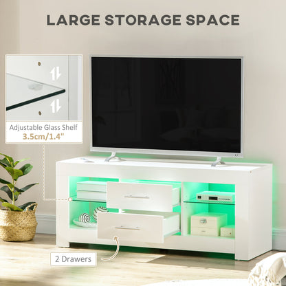 Mobile 55 "TV door with 12 -colored LED lights and remote control, wood and glass 120x40x50cm, white - Borgè