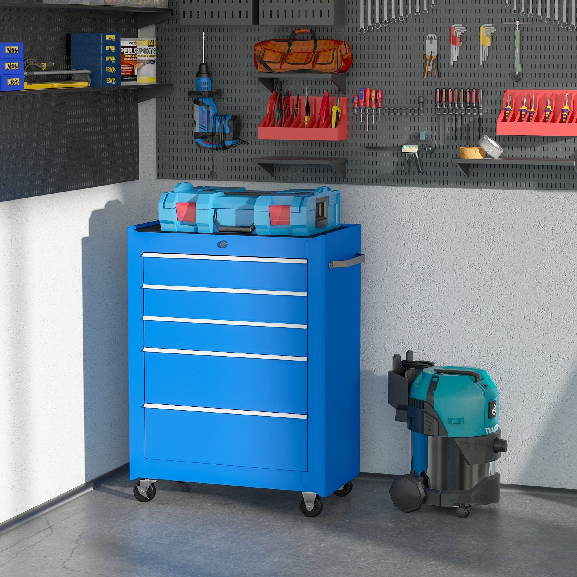 Homcom Trolley Gate Lenters from Officina with blue chest of drawers 61.5 x 33 x 85cm - Borgè