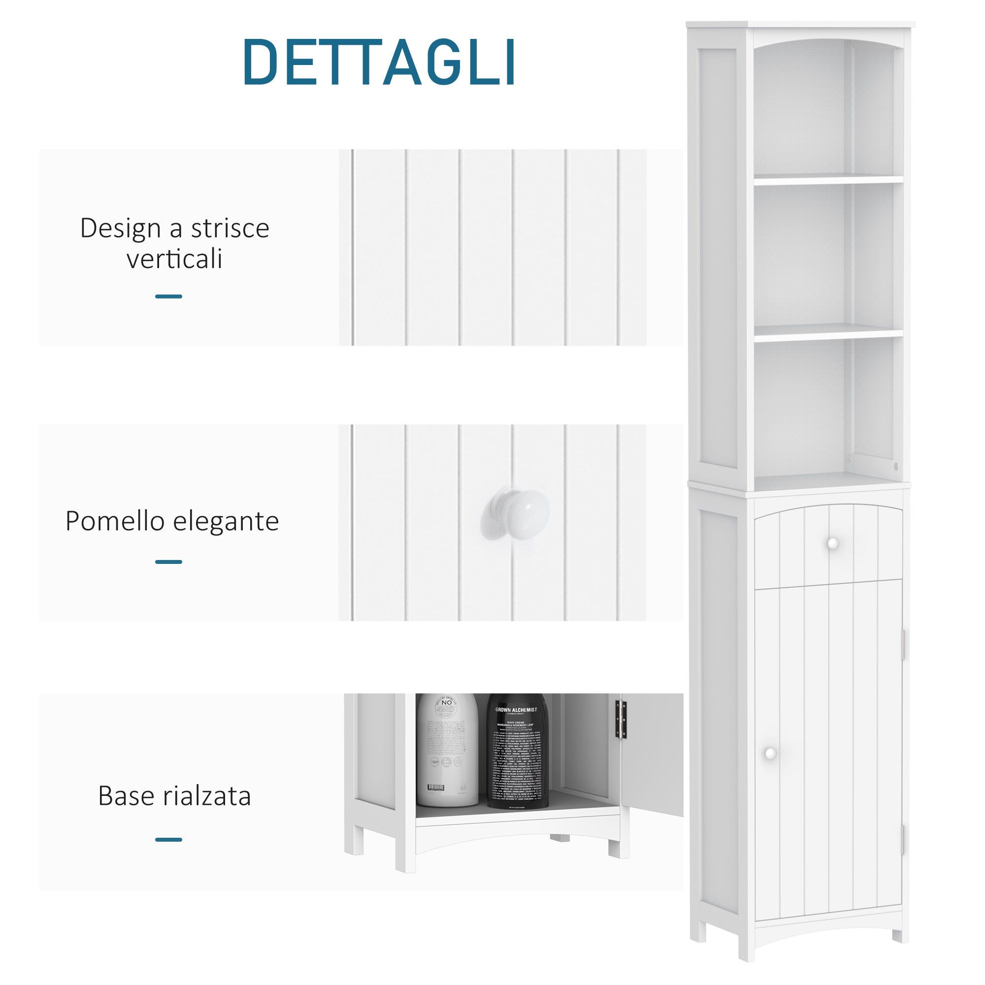 Column Cabinet MDF white saving for bathroom 35x24x170cm - Borgè