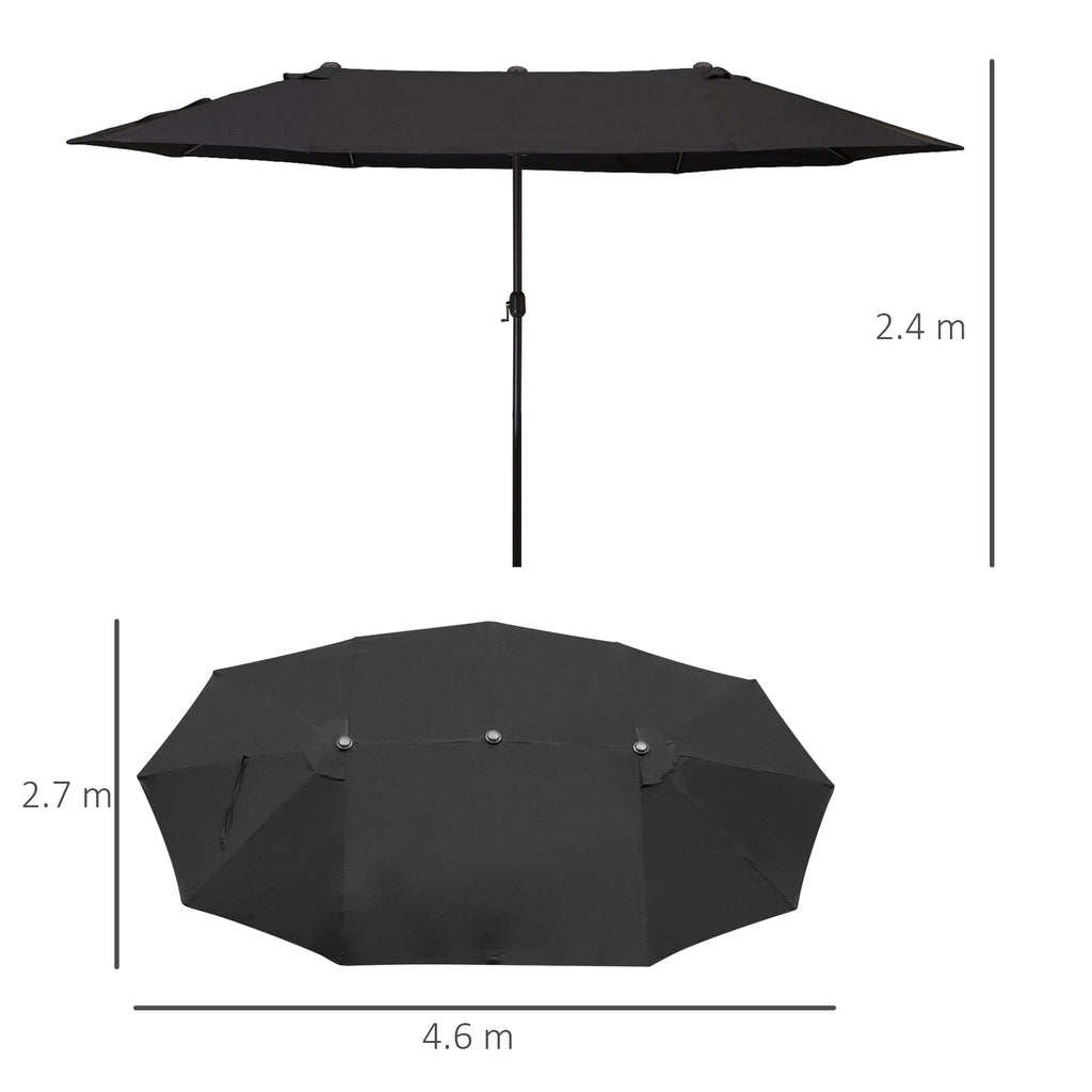 Double Garden Umbrella with Crank Opening, in Steel and Polyester, 460x270x240 cm, Black - Borge' Group Limited