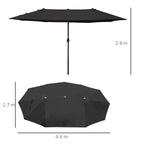 Double Garden Umbrella with Crank Opening, in Steel and Polyester, 460x270x240 cm, Black - Borge' Group Limited