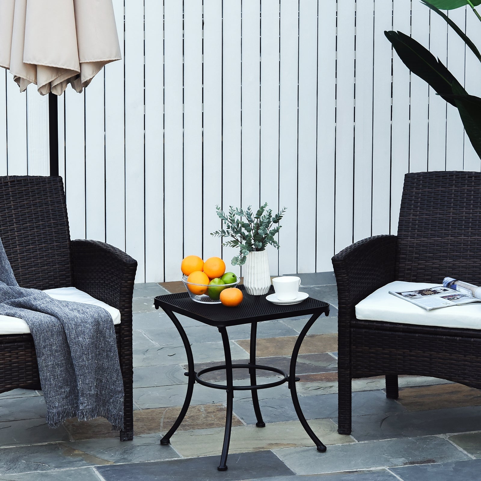 Square Steel Garden Table with Perforated Top, 45x45x50 cm, Black - Borge' Group Limited