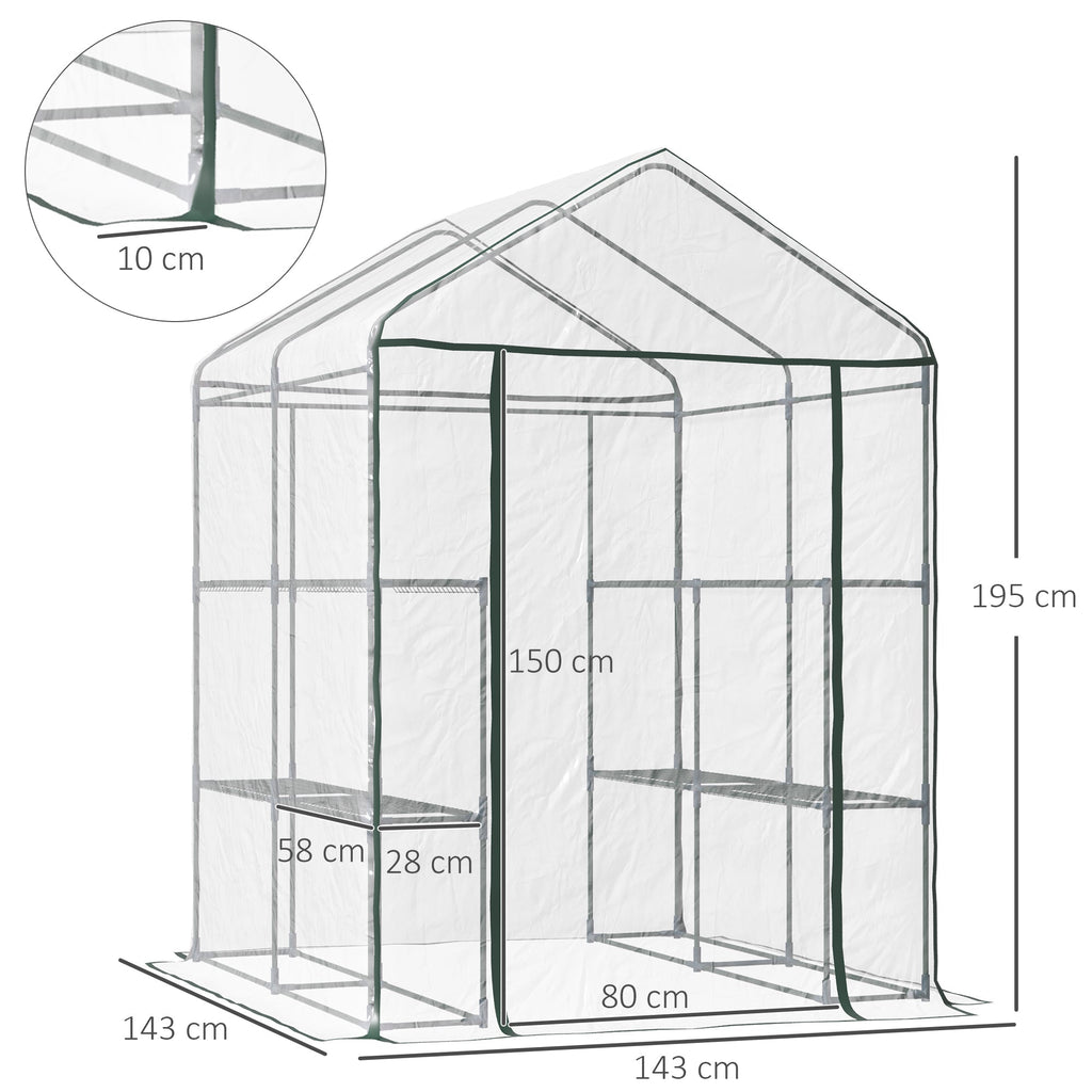Outdoor Garden Greenhouse in Transparent PVC, Balcony Greenhouse with Shelves for Plants and Vegetables 1.43 x 1.43 x 1.95m - Borge' Group Limited