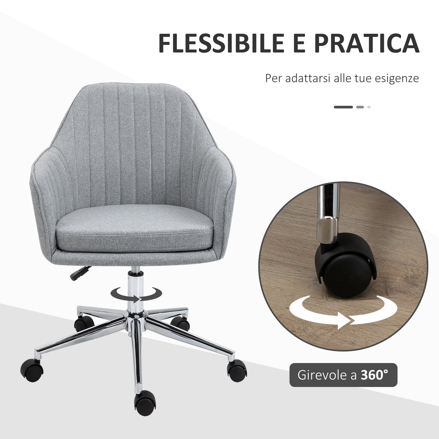 Vash office chair in fabric with swivel seat and adjustable height, light Grey - Borgè