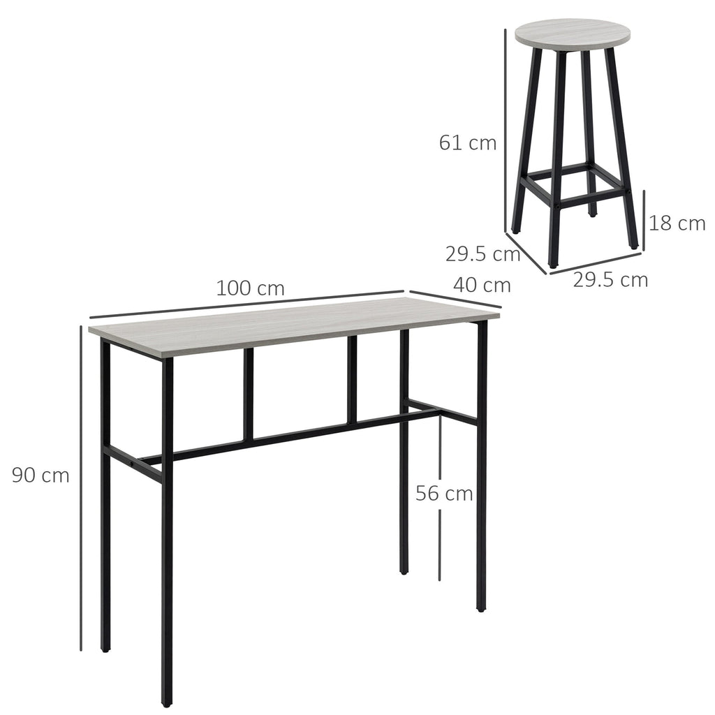 sets from bar 6 pieces with 4 bar stools and 2 high tables in chipped wood and steel for kitchen and living room, Grey - Borgè