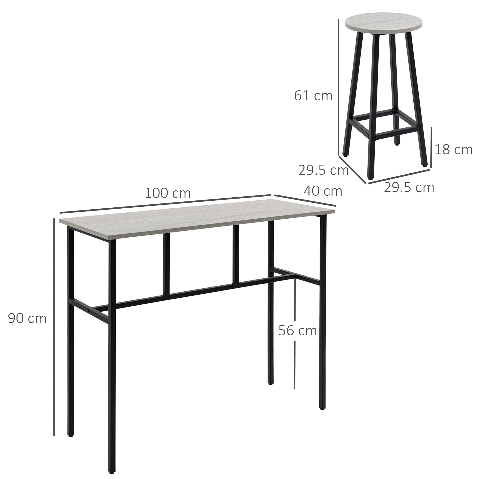 sets from bar 6 pieces with 4 bar stools and 2 high tables in chipped wood and steel for kitchen and living room, Grey - Borgè