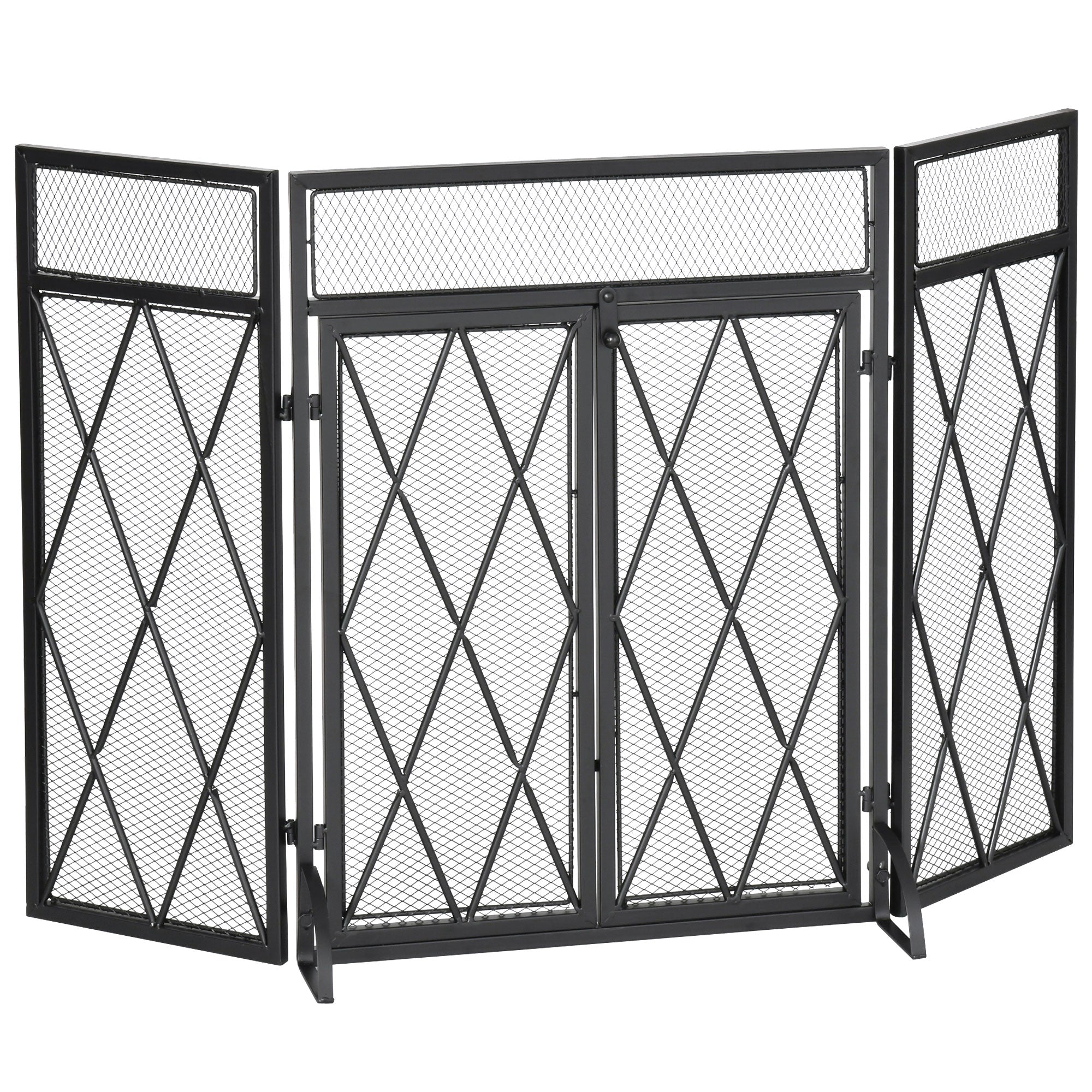 Metal Fireplace Fireplace Parascints with 3 Folding Panels and 2 Doors, 120x11.5x79cm - Black - Borgè
