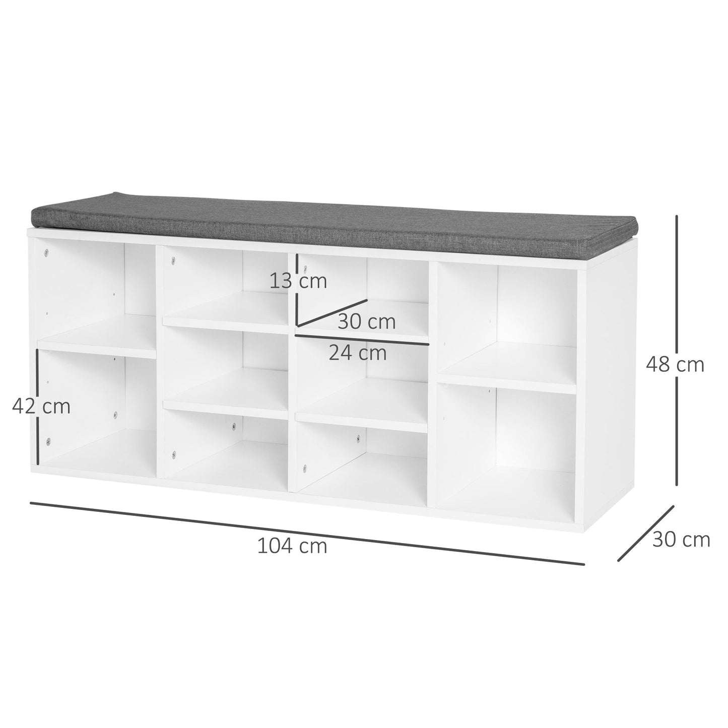 Bench Scarpper with adjustable shelves in white and Grey wood, 104x30x48cm - Borgè