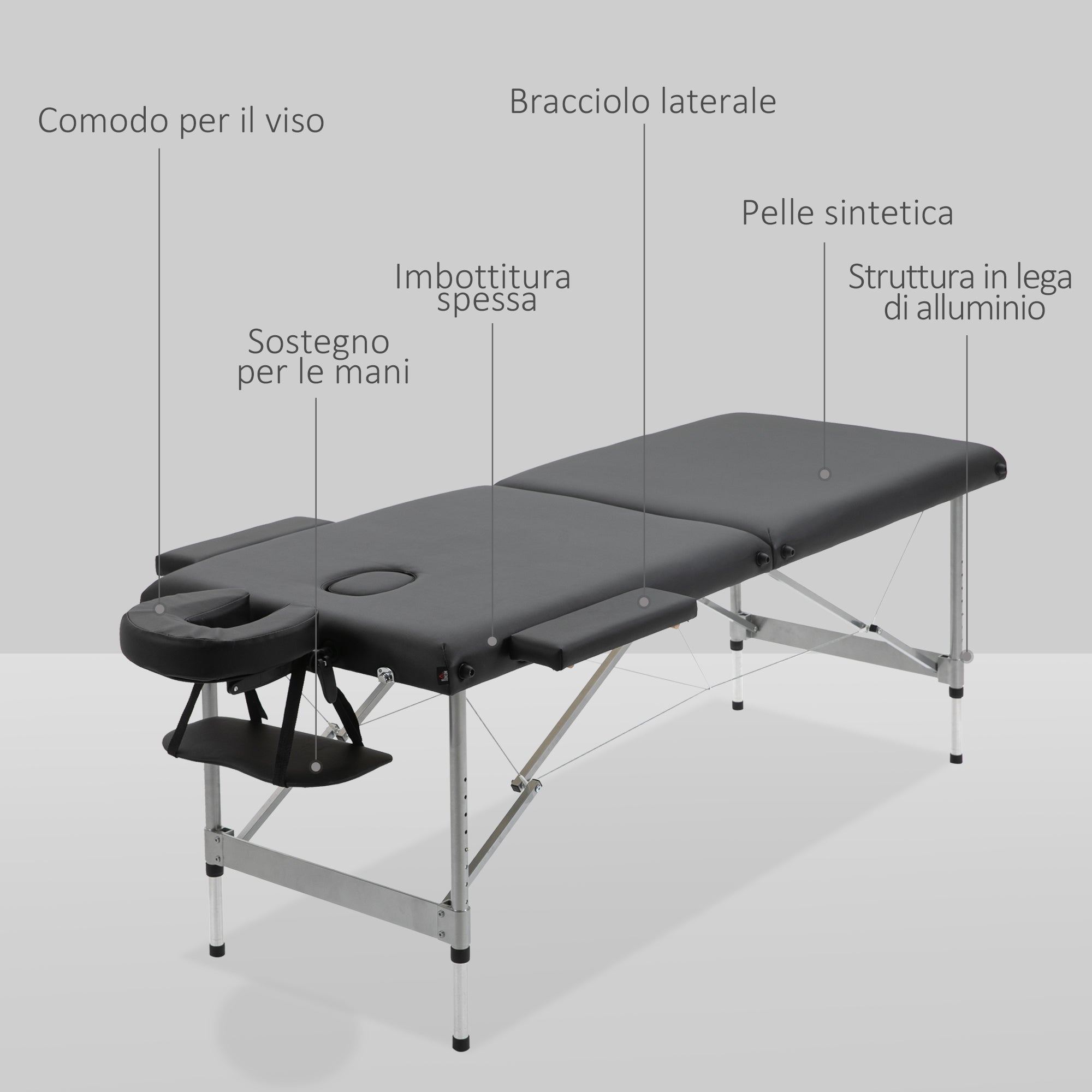 Beauty Bed / Portable Folding Massage Table with Adjustable Height and Padded Seat, 186x71x62-83 cm, Black - Borge' Group Limited