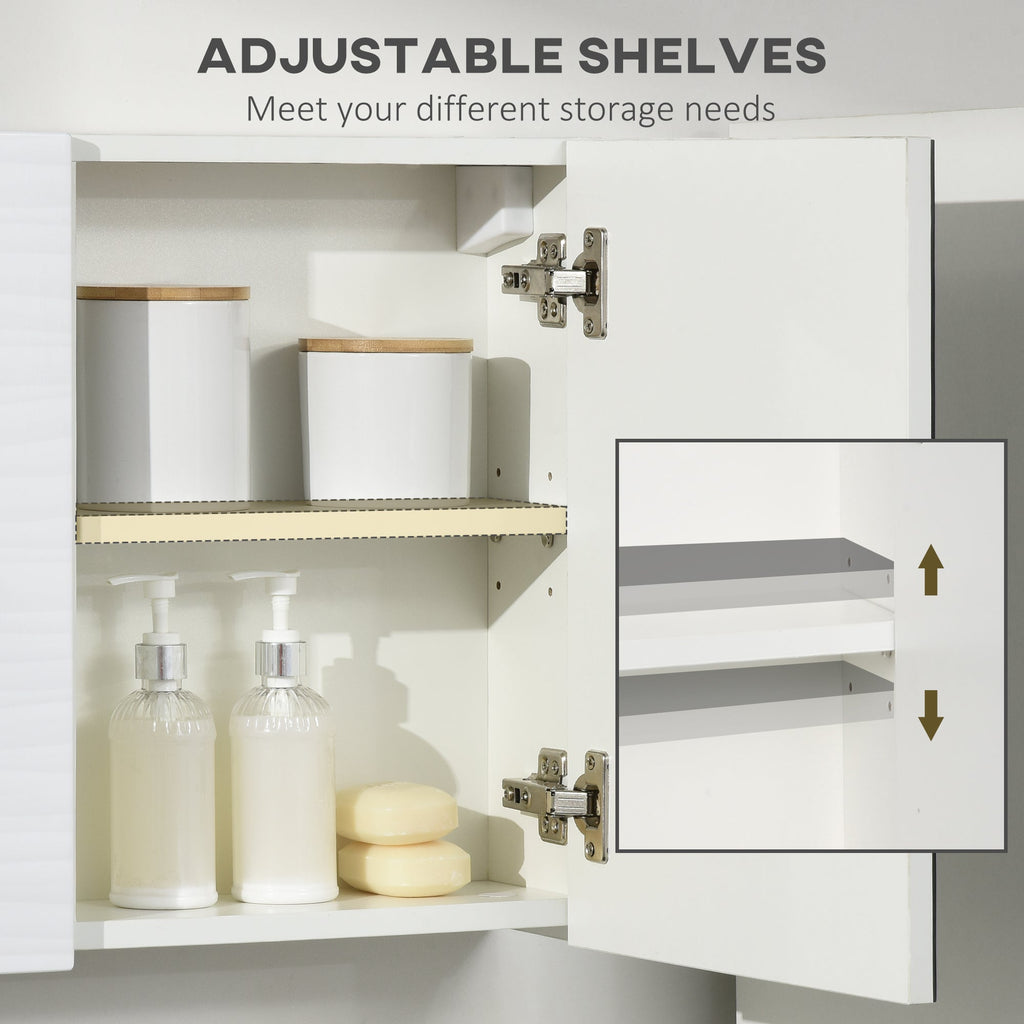 Kleankin Bathroom wardrobe in chipboard and glass with 4 adjustable shelves and wall design, 48x15x45 cm, white - Borgè