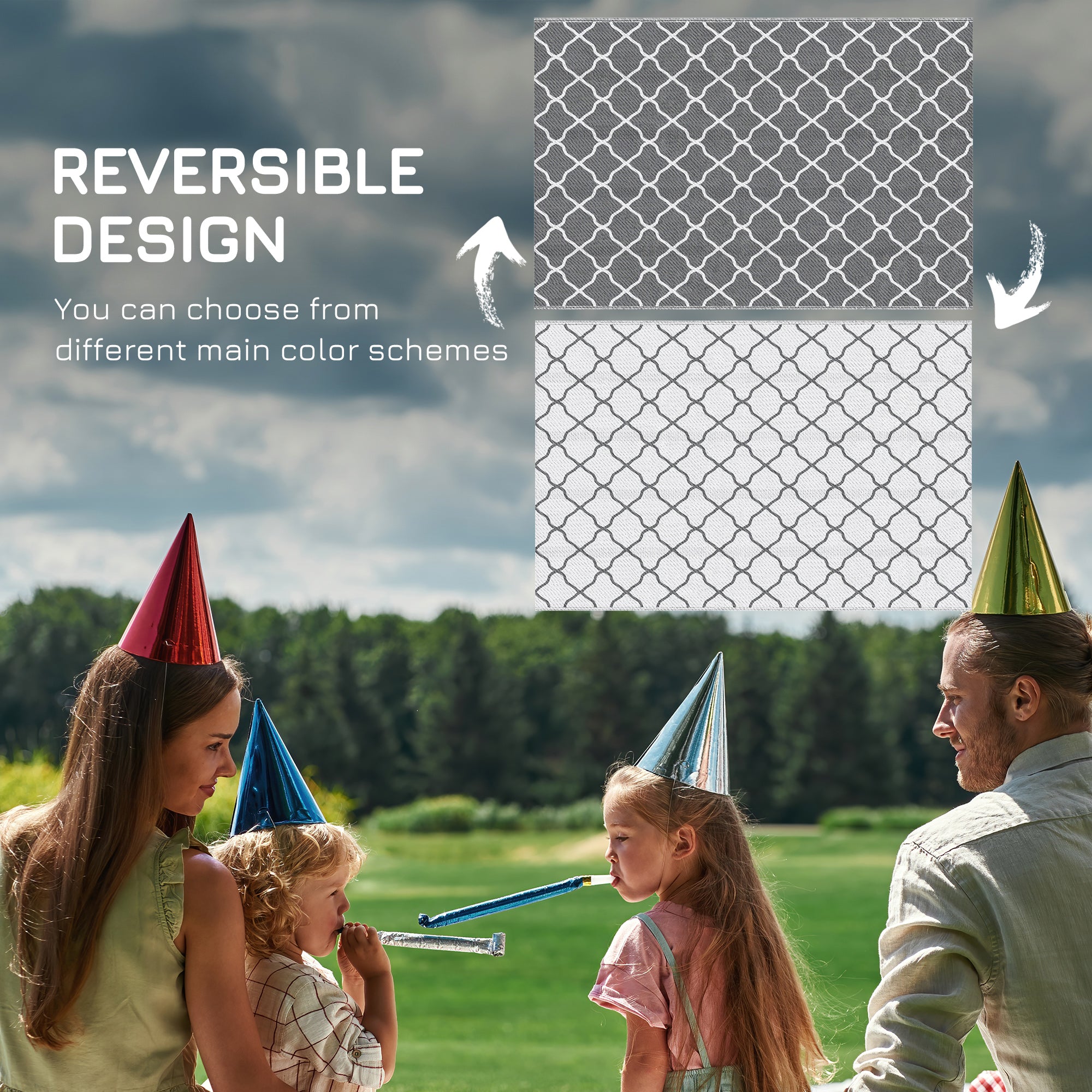 Outsunny outdoor carpet 182x274 cm folding and reversible, in gray and white polypropylene - Borgè