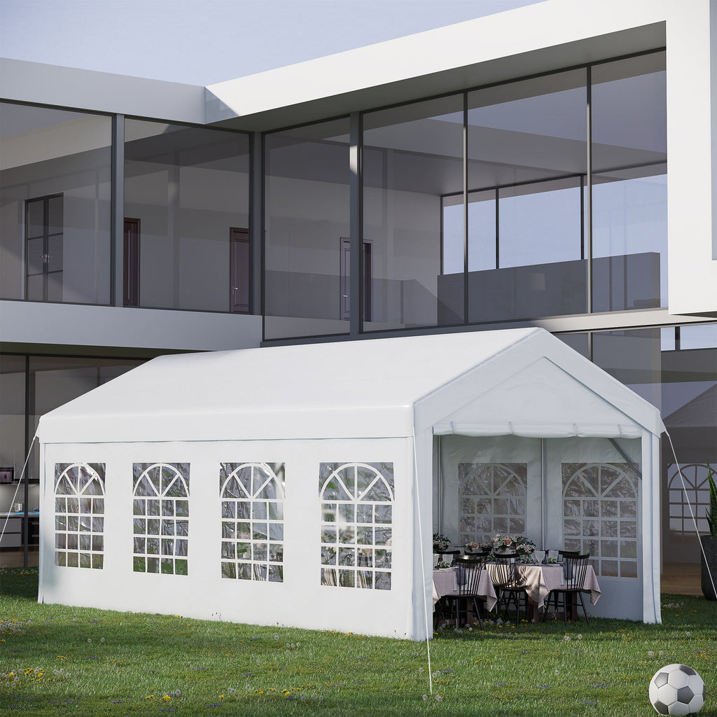 8x4m Steel Garden Gazebo with Removable Walls and Clear Windows, White - Borge' Group Limited