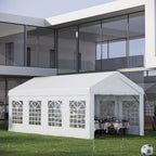 8x4m Steel Garden Gazebo with Removable Walls and Clear Windows, White - Borge' Group Limited