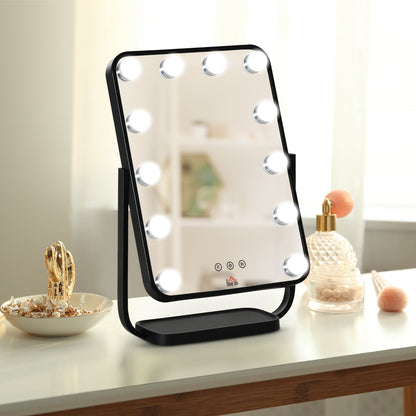 Illuminated make -up mirror inclinable with 12 LED lights and adjustable brightness, 32.8LX11x47.4cm - Borgè