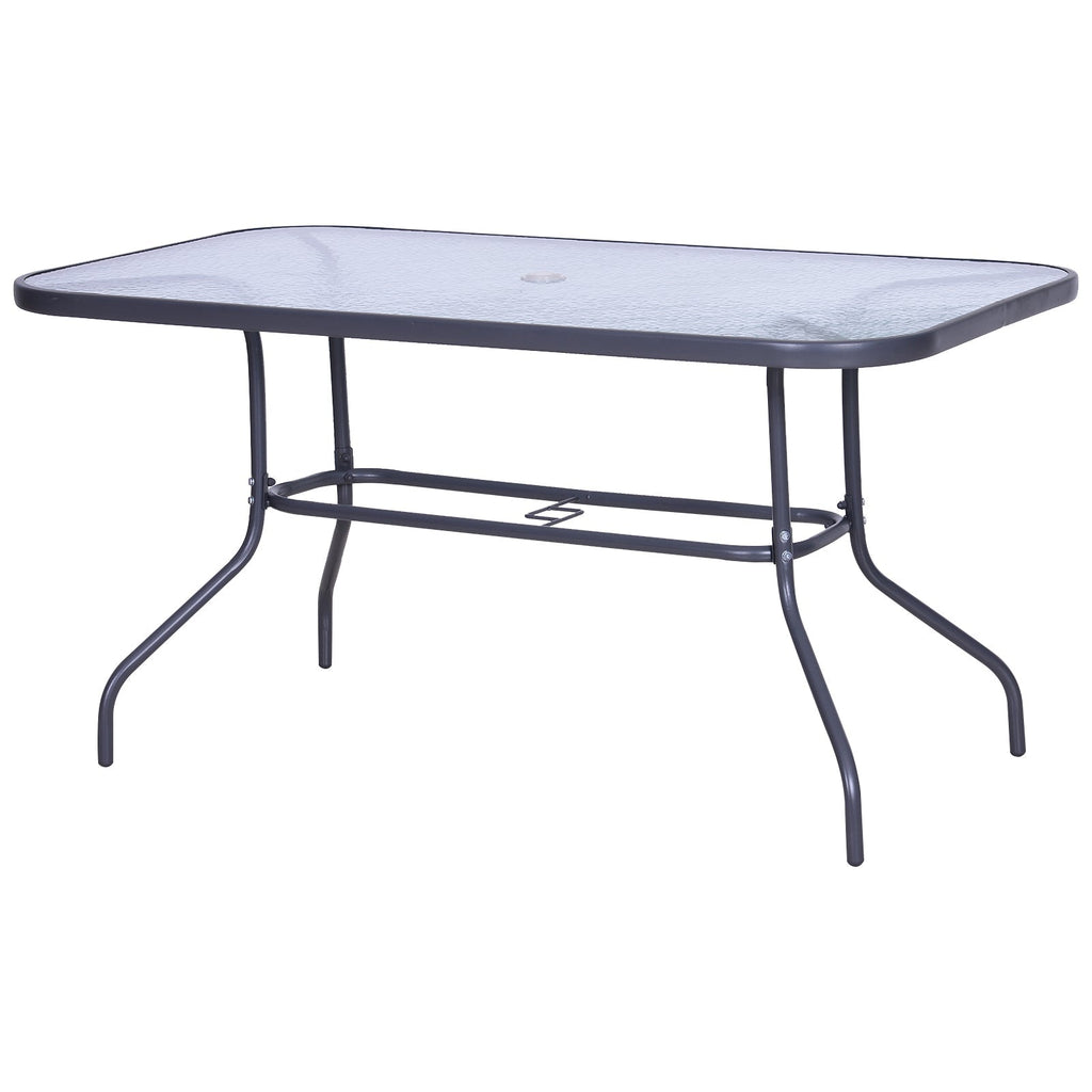 Garden Table with Umbrella Hole, Outdoor Furniture in Metal and Glass 140x80x70cm Grey - Borge' Group Limited