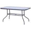 Garden Table with Umbrella Hole, Outdoor Furniture in Metal and Glass 140x80x70cm Grey - Borge' Group Limited