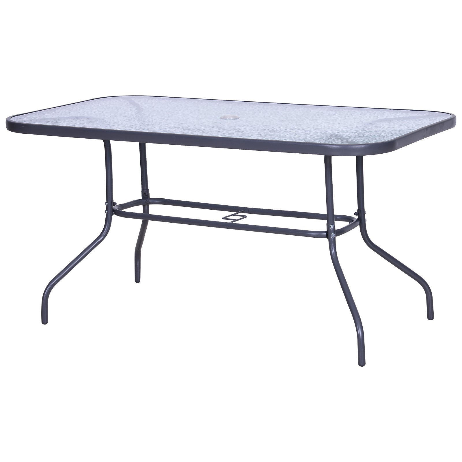 Garden Table with Umbrella Hole, Outdoor Furniture in Metal and Glass 140x80x70cm Grey - Borge' Group Limited