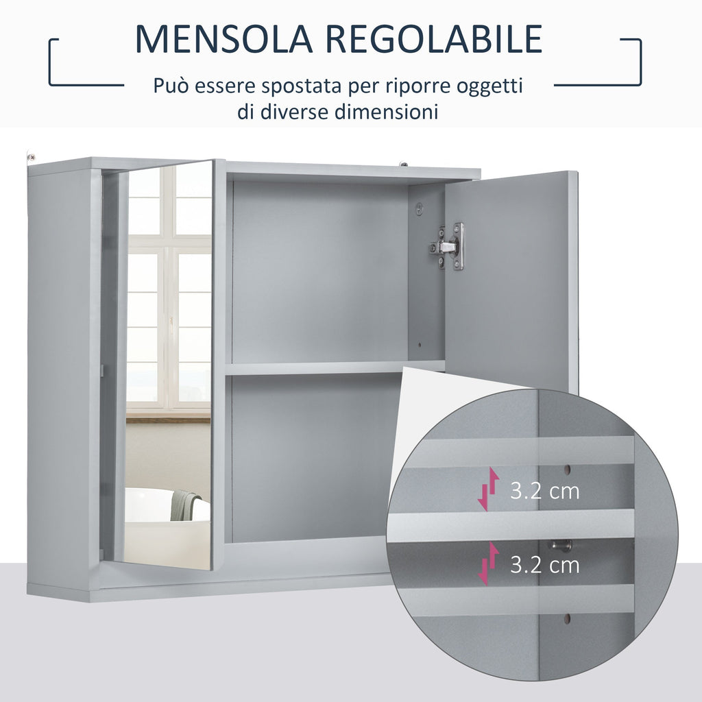 Homcom double glass cabinet with adjustable shelf with wood walls 48x14.5x45cm gray - Borgè