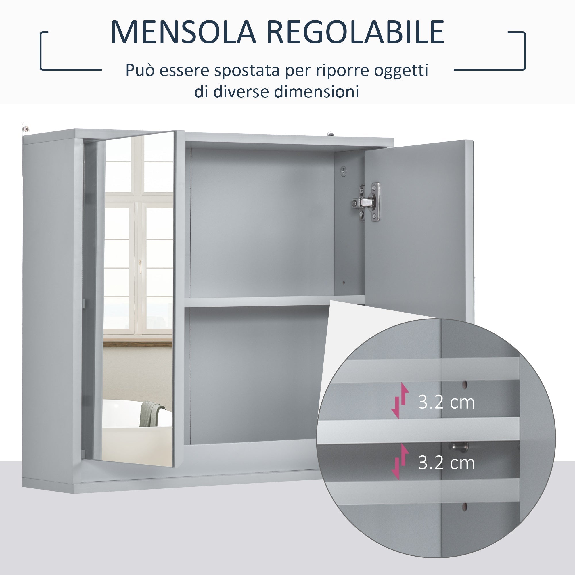Homcom double glass cabinet with adjustable shelf with wood walls 48x14.5x45cm gray - Borgè