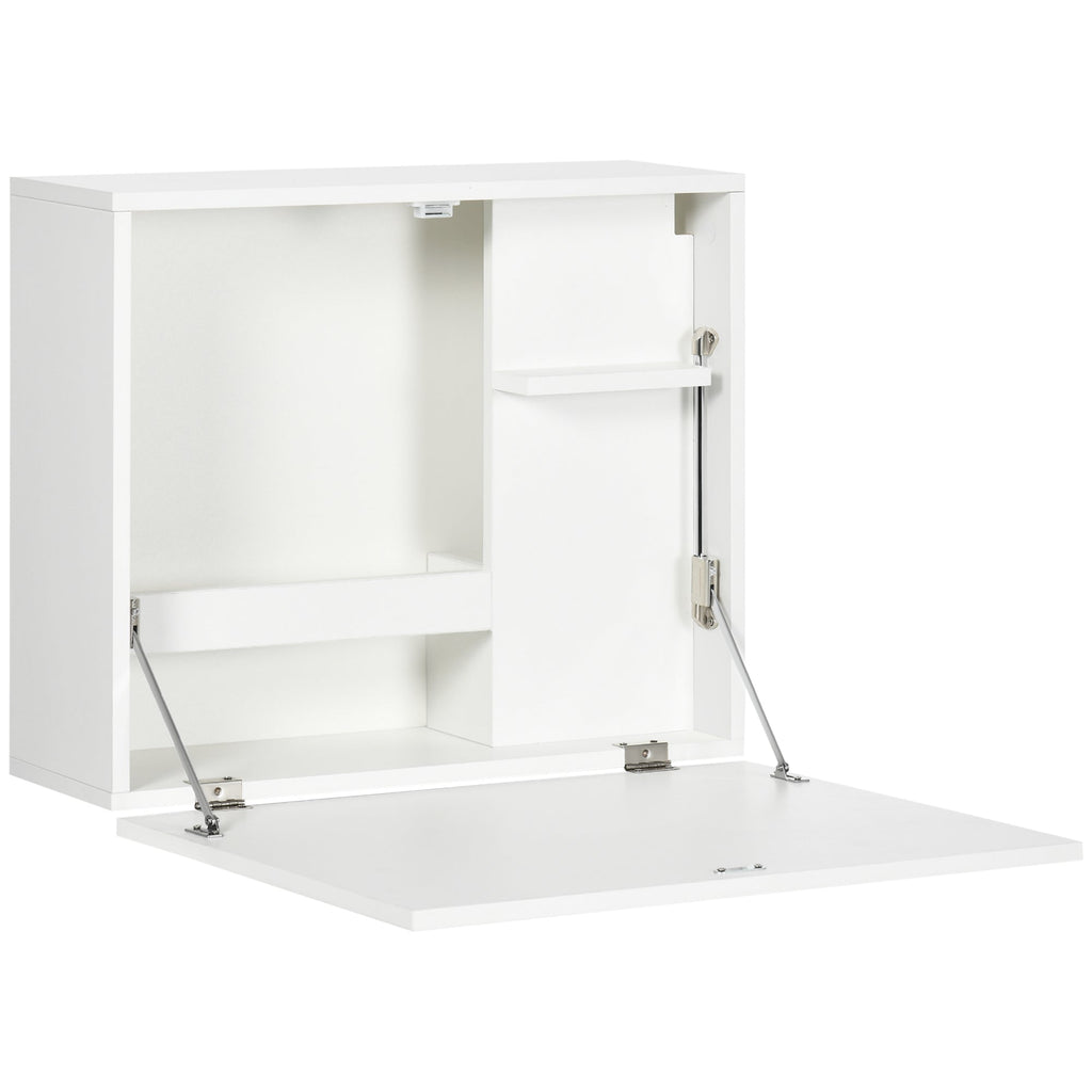 Folding Wall Desk and Space -Space With Shelves, for home and Office, in Truciolato and MDF, 60x21.5x50 cm, white - Borgè