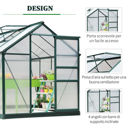 Outsunny Anti-UV Polycarbonate Garden Greenhouse with Window and Sliding Door, 190x252x201cm - Borgè