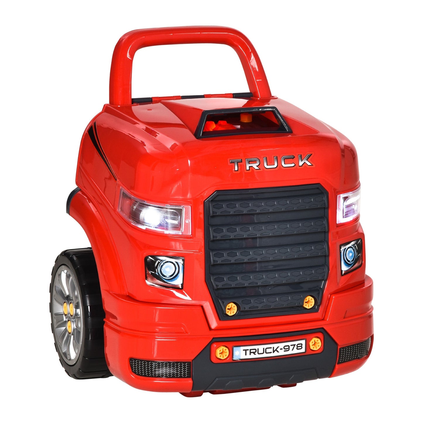 Homcom Toy Truck Officina with engine and 61 children's accessories 3-5 years, wheels and handle, 40x39x47cm - red - Borgè