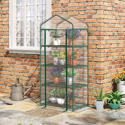 Outsunny Compact Balcony Greenhouse with 4 Shelves and Transparent PVC Cover, 70x50x160cm - Borgè