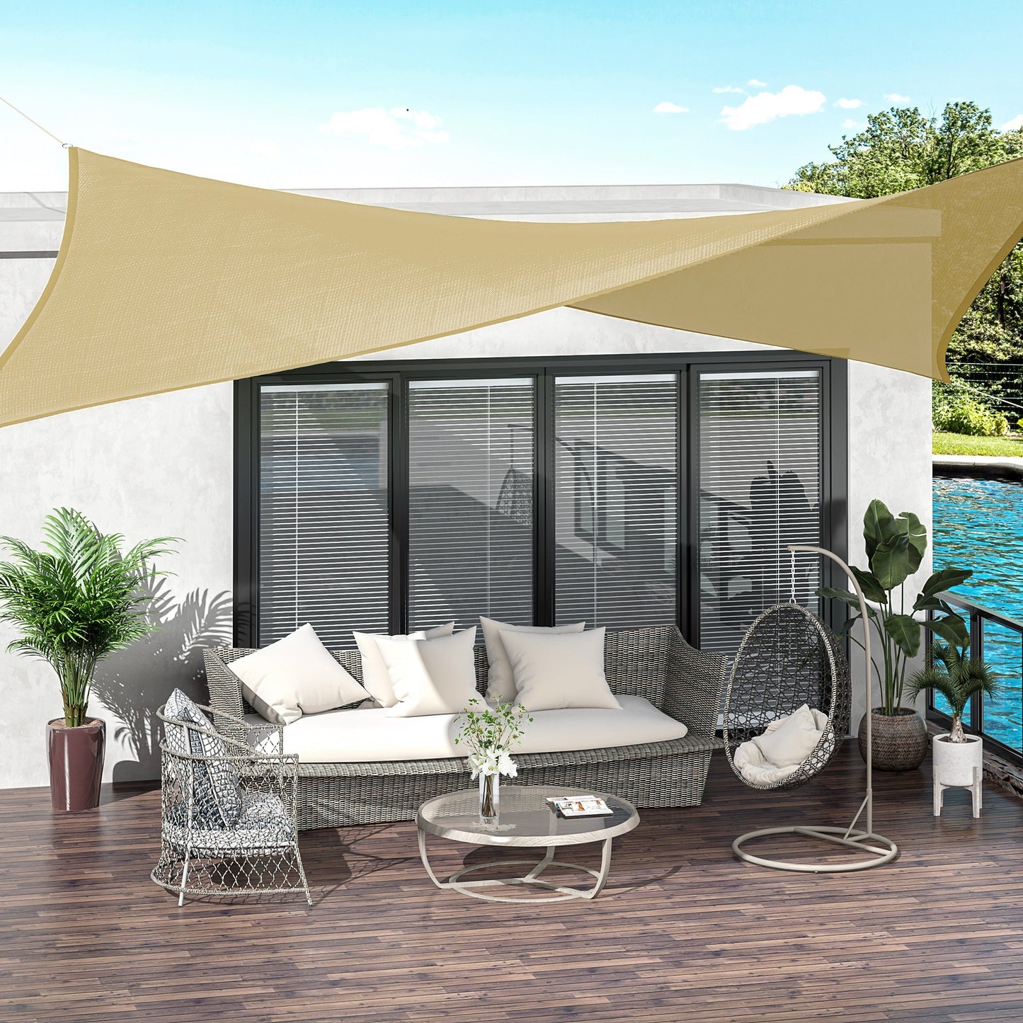 Outsunny sail shade rectangular 4x3 m beige in HDPE with accessories a